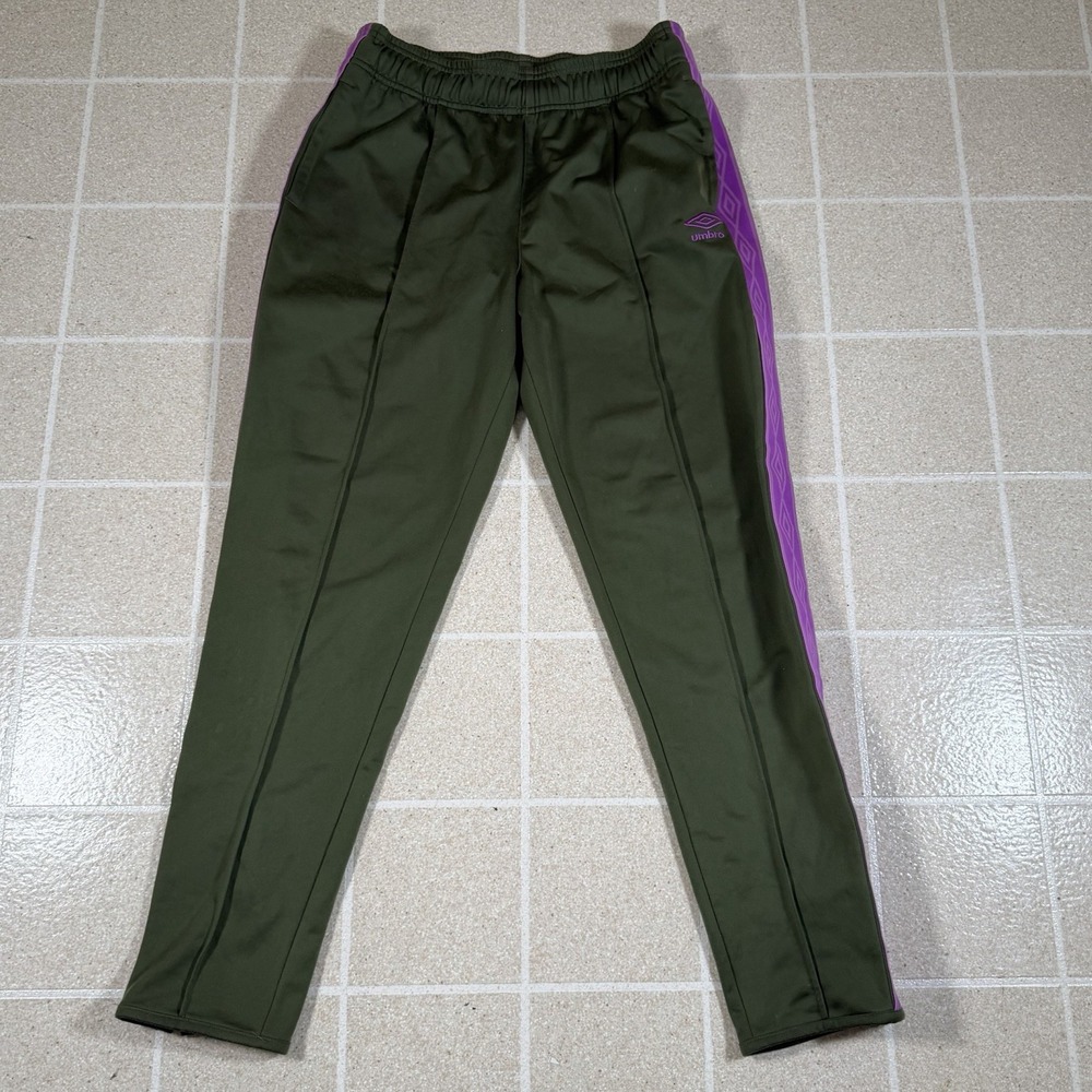 Umbro Track Pants Mens Medium Green Woven Side Stripe Elastic Waist Pockets